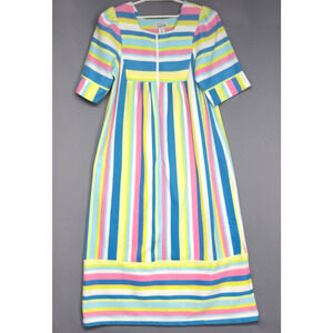 Vintage Styled By Saybury Soft Plush Robe Womens M Striped 3/4 Sleeves 1/2 Zip